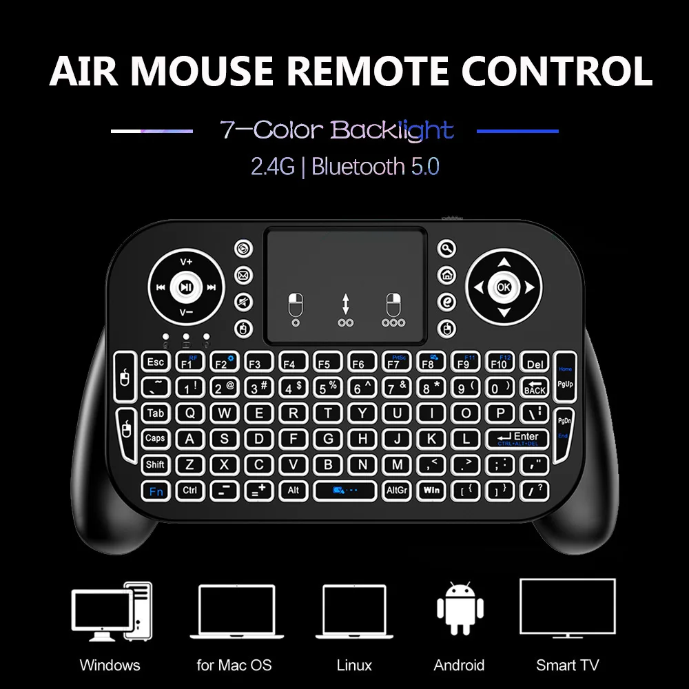 Air Mouse Remote Control V8 Mini Wireless Keyboard 2.4G Bluetooth 7 Color Backlit Portable Touchpad for Android TV Box