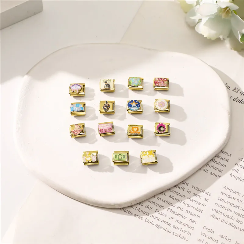 الذهب اللون الصليب القلب القوس فراشة الكرز الزركون اللؤلؤ الإيطالية سحر الروابط صالح 9 مللي متر الفولاذ المقاوم للصدأ سوار النساء DIY صنع #5