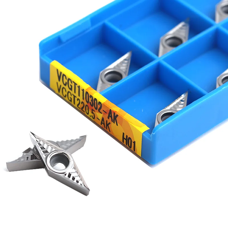 10pcs VCGT110302 VCGT110304 VCGT110308 AK H01 VBGT110302 VBGT110304 Carbide Insert CNC Lathe Cutter Turning Tool VCGT VBGT Blade