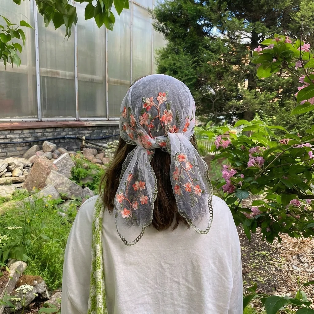 

Lace Floral Embroidery Square Scarf Bandana Elegant Breathable Silk Scarves Women Sunscreen Lightweight Shawl Headband 70*70cm