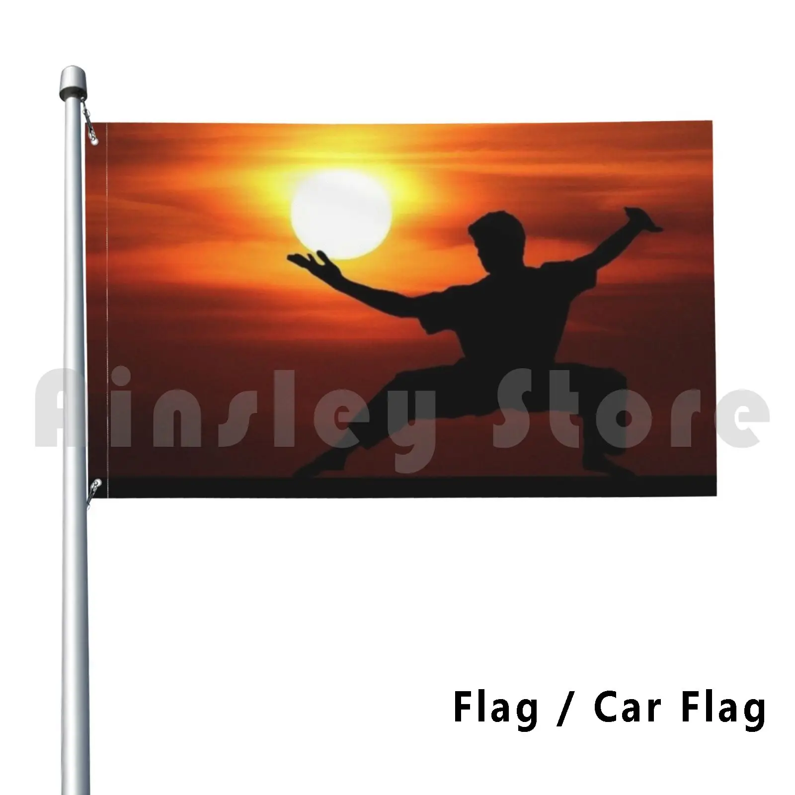 Flag Car Flag Martial Artist In Sunset Black Silhouette Hat Martial Arts Japan Karate Kung Fu Japanese Bjj