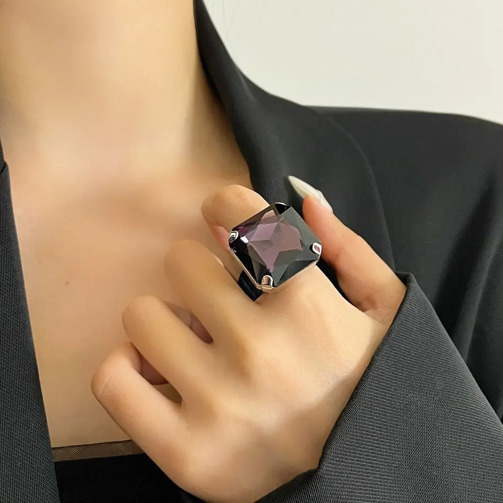Square Shape Square Rhinestone Ring Adjustable Size Large Size Adjustable Crystal Ring Rhinestone Crystal Exaggerated Giant