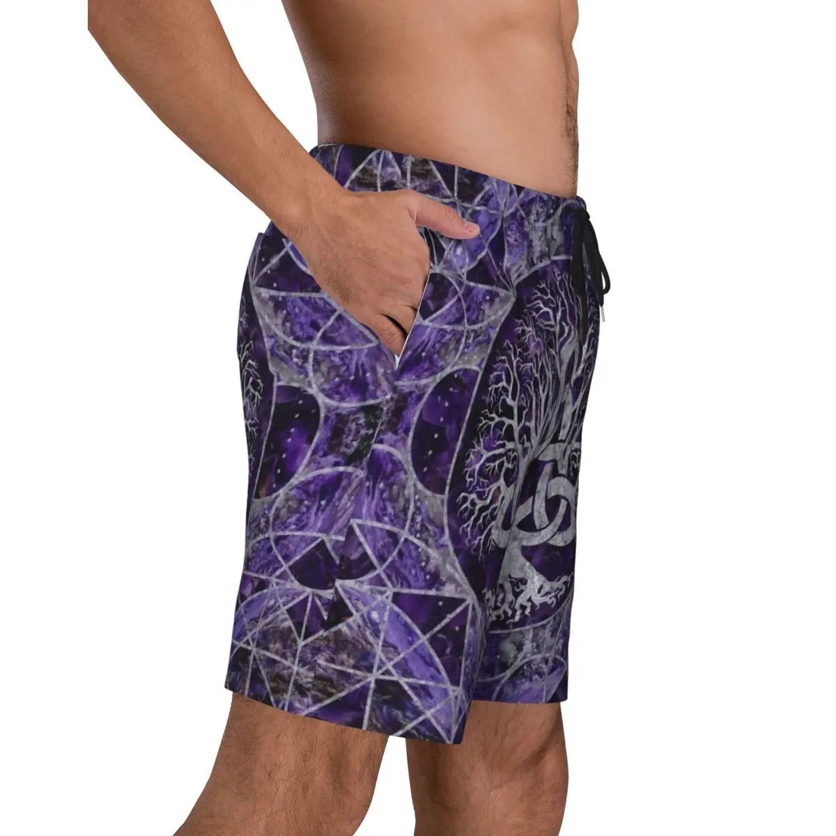 Tree Of Life With Triquetra Print Men's Swim Trunks Quick Dry Beachwear Beach Board Shorts Viking Norse Yggdrasil Boardshorts