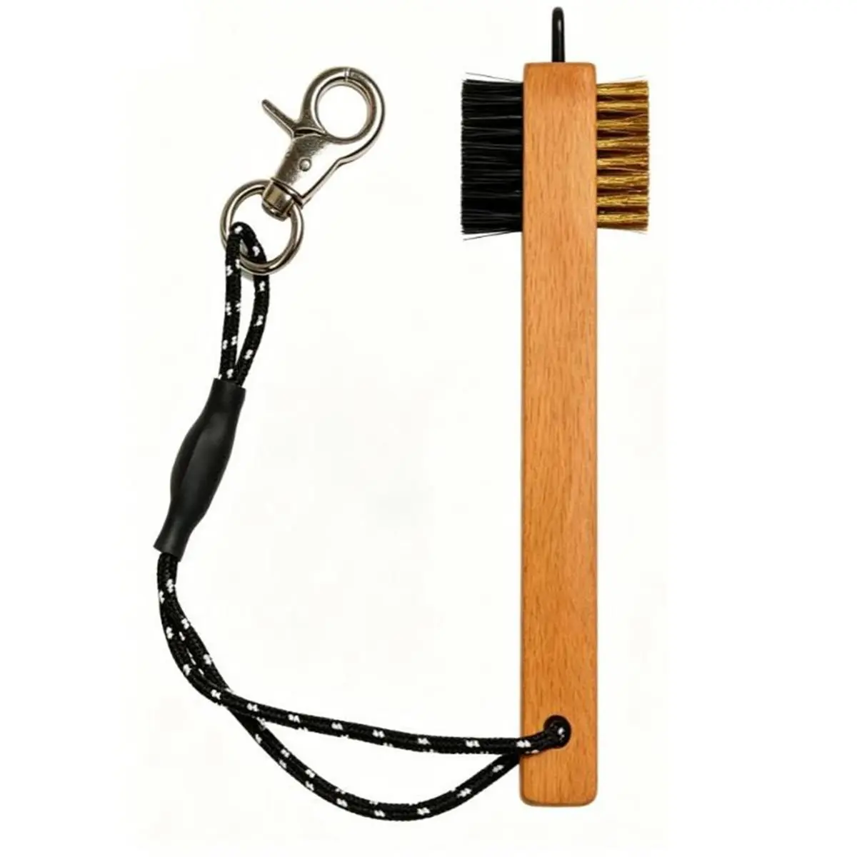 Wood Handle Golf Club Brush with Metal Groove Cleaner Pick Portable Golf Cleaning Tool with Carabiner Lanyard