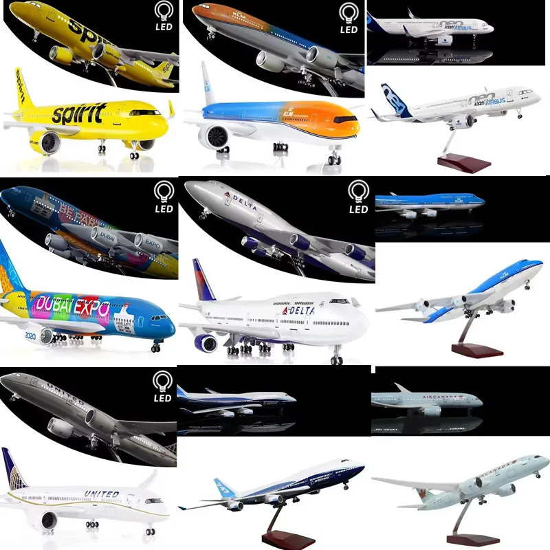 

2025 Global Aircraft Model Diecast B747/787 A320neo/380/350 Concord Airplane With Base Light Airways Collection Display Gifts