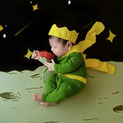 Costume en tricot pour bébé, combinaison avec couronne, chapeau, écharpe, petit prince, tenue de photographie cosplay nouveau-né, oreiller lune, accessoires photo