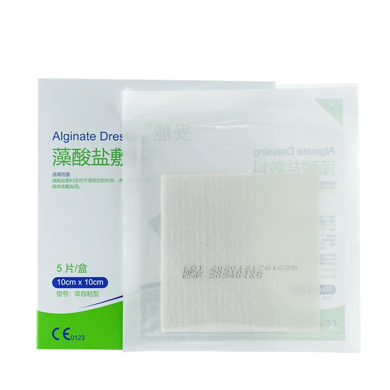 Molho médico para feridas de alginato, Cuidado cirúrgico, Absorvente, Não adesivo, Úlcera, 10x10, 2x30cm, 5pcs