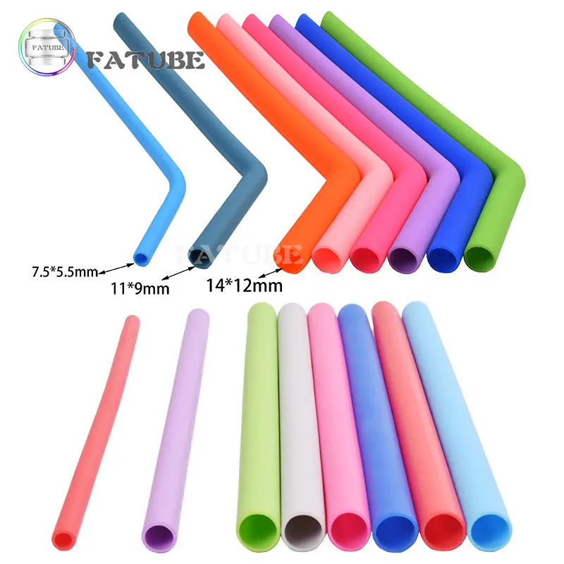 10PCS Fatube Silicone Straw Curved Straws Straight 14 * 12mm, 11 * 8mm, 7.5 * 5.5mm Random Color Straw joint