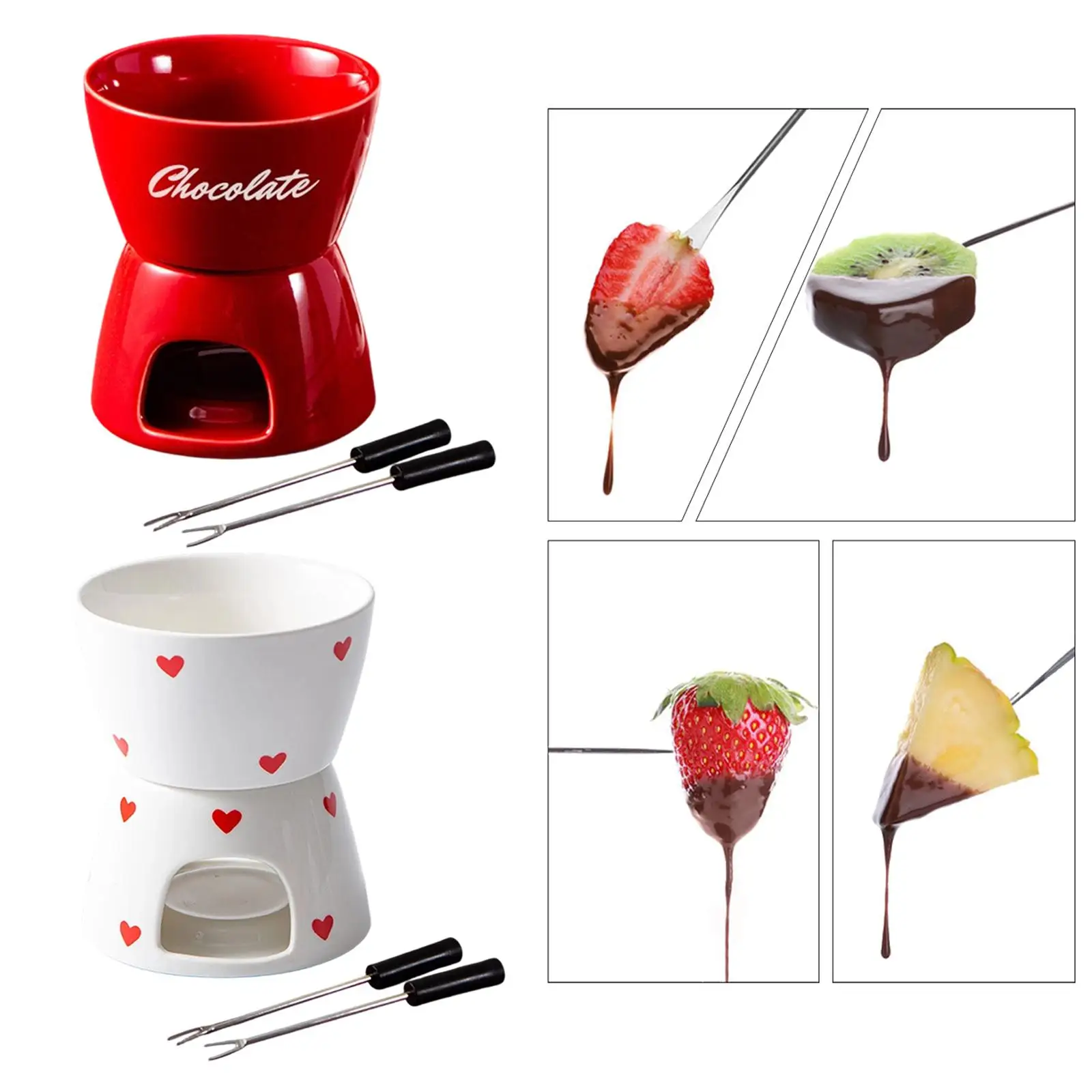 Ceramic Chocolate Fondue Bowl with Candle Holder Dessert Fondue Set Pan for Celebration Party and Home Dining