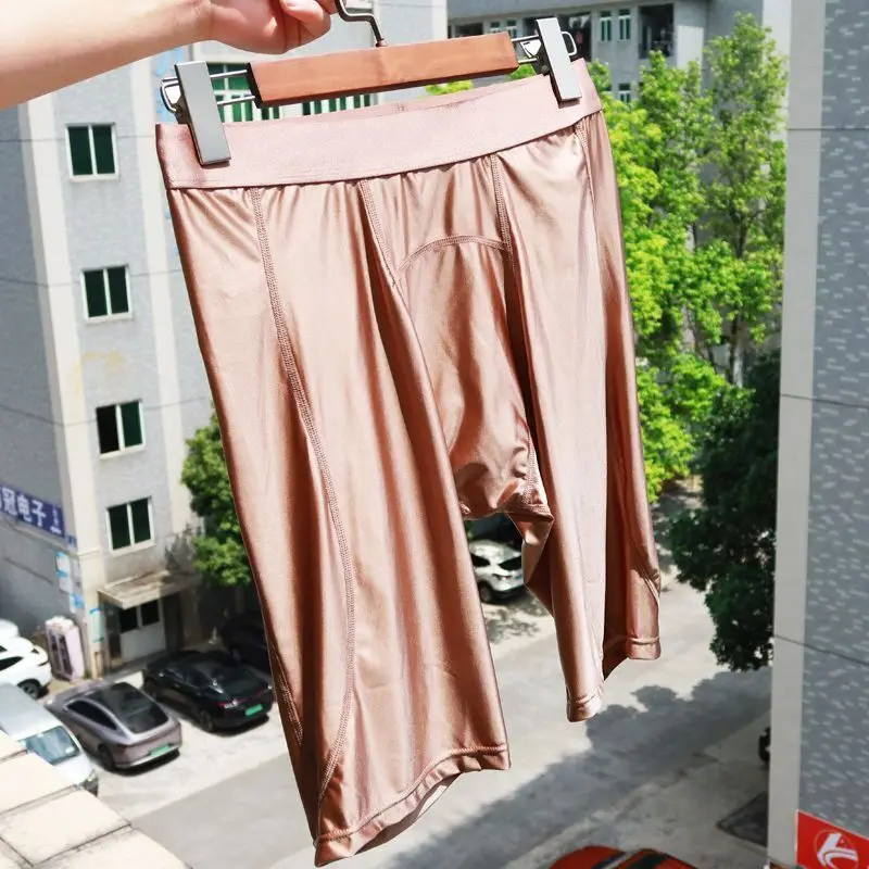 Glossy Summer Satin Men Skinny Running Shorts Fitness Plus Size Underwears Sport Bottoms