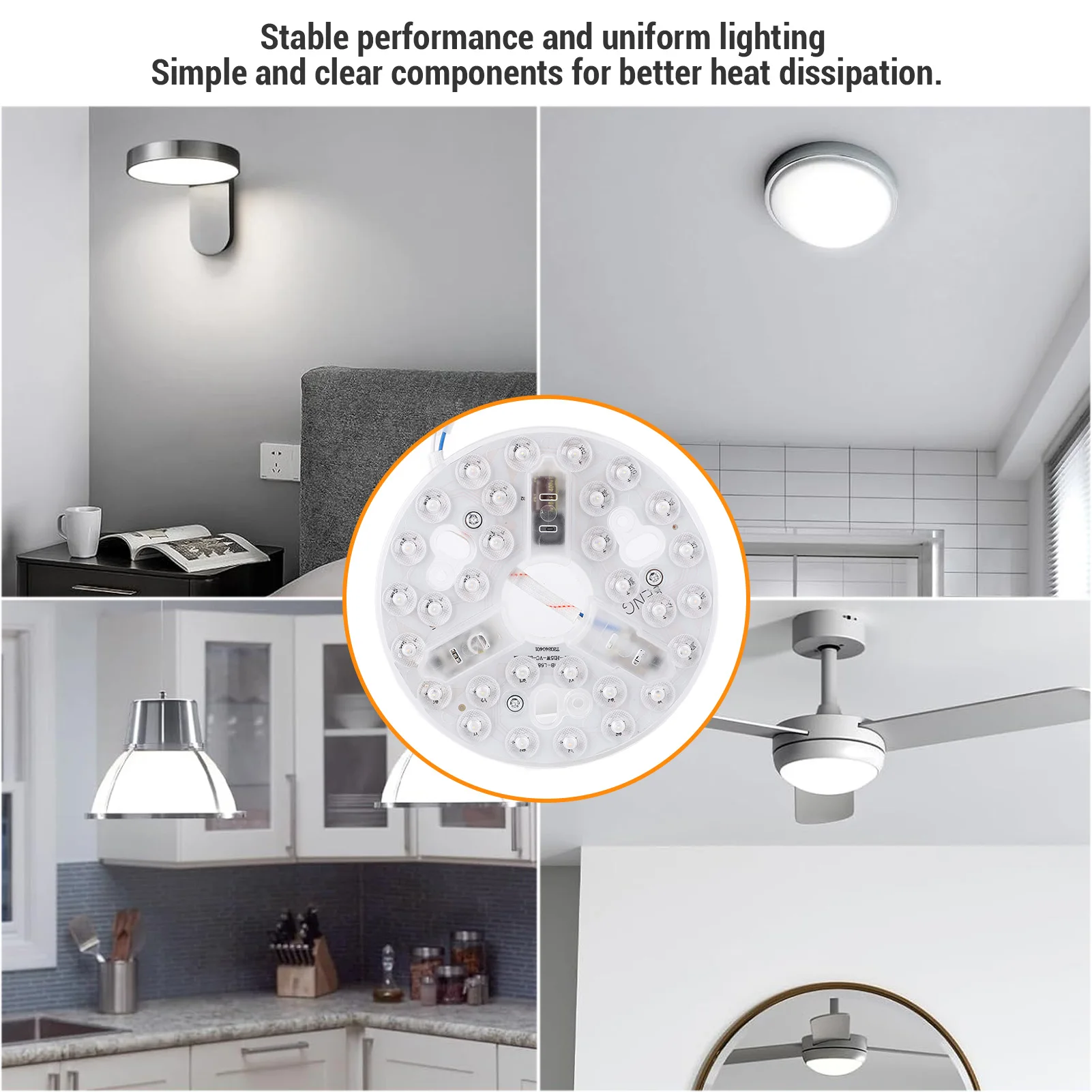 5.3 Inch Ceiling Fan LED Light Kit 3 Colors (3000K/4200K/6500K) Dimmable 15W 95-265V Easy Retrofit Suitable For Living Room image 3