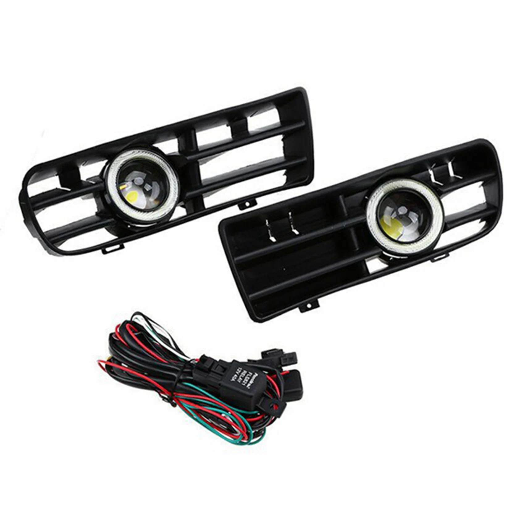 1Pair Angel Eye Daytime Running Light Fog Lights Grille LED Lamp with Wire Kit for Volkswagen Golf MK4 1998-2004