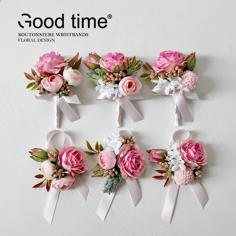 GT Lụa Corsages Boutonnieres Trang Trí Đám Cưới Hôn Nhân Hoa Hồng Wris Hoa Cho Khách Đen