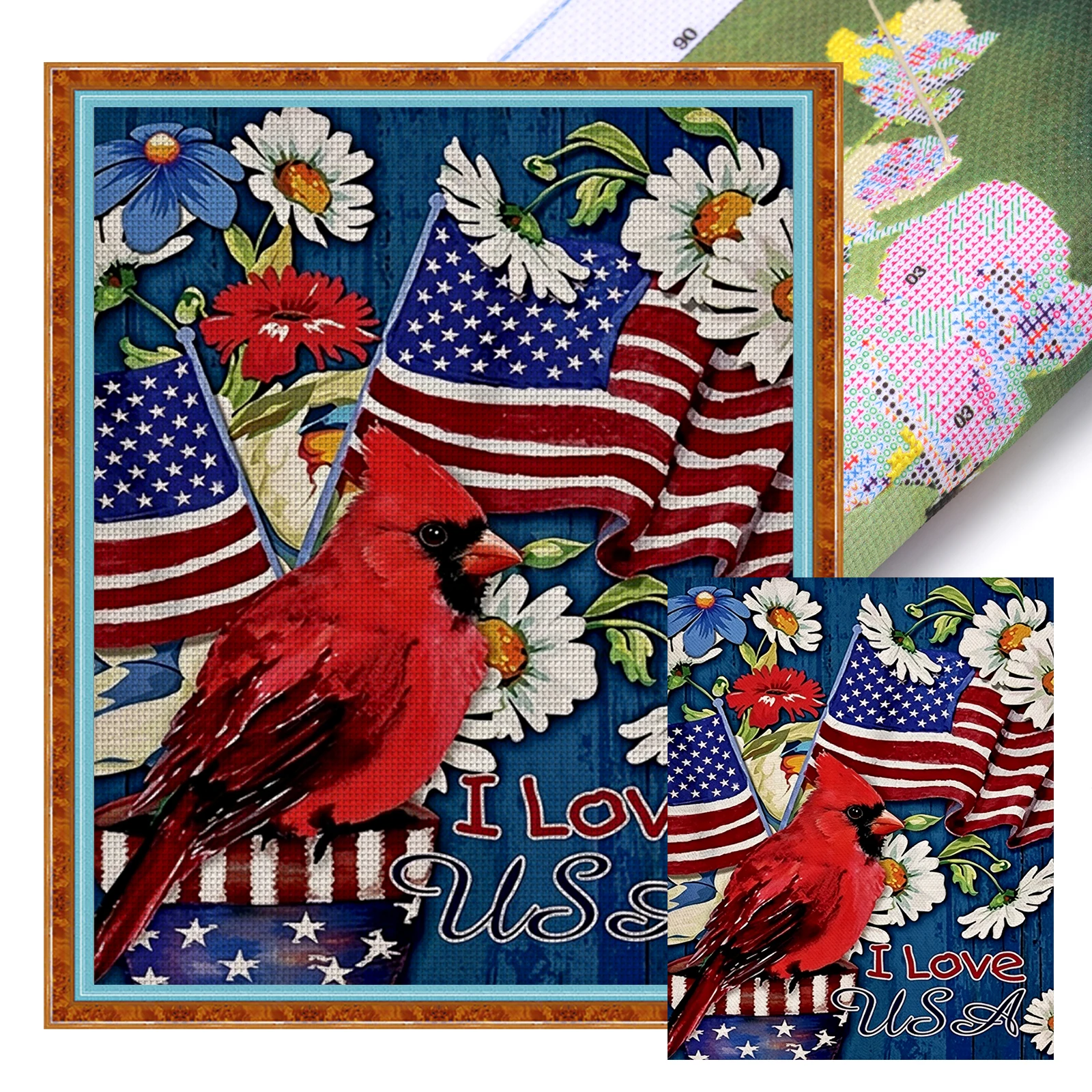

Independence Day Full 11CT 3 Strands DIY Stamped Cross Stitch Art and Crafts Kits for Beginners Adults Home Wall Decor 40x50cm