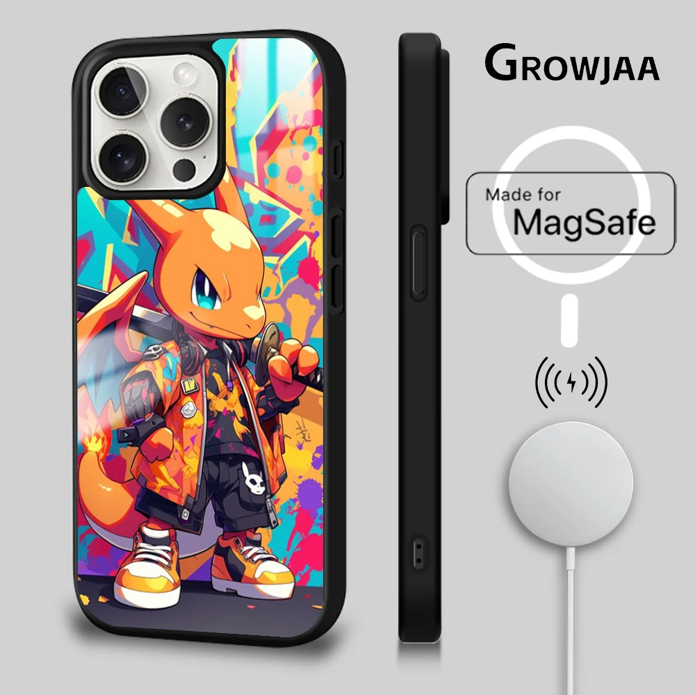 Charizard Hip Hop  Magsafe Phone Case For iPhone 15 14 13 12 11 Pro Max Plus Mini Mirror Wireless Magnetic Cover Funda