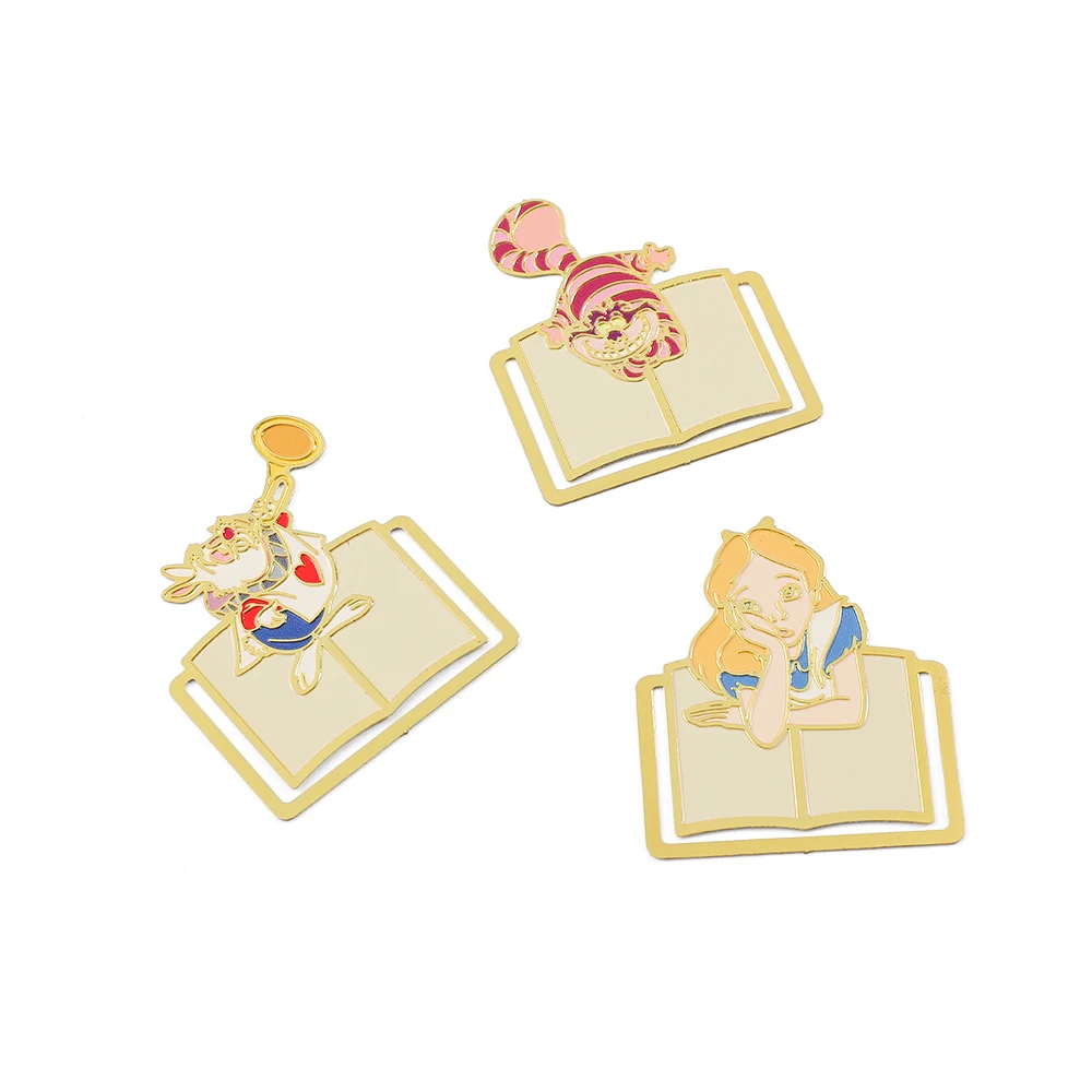 Alice in Wonderland Metal Bookmark Cheshire Cat Alice Princess Disney Book Page Clips Mark Reading Supplies Fans Birthday Gifts