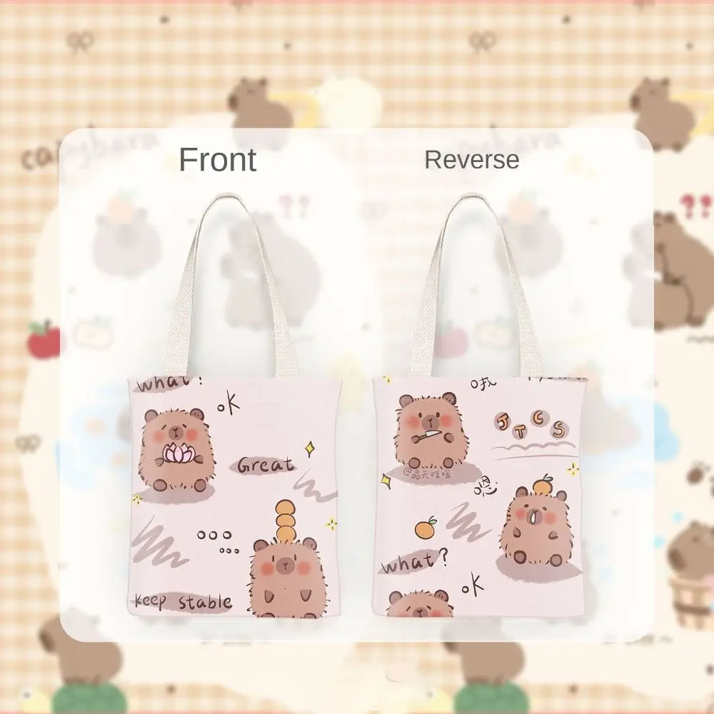 Large Capacity Capybara Canvas Bag Capybara Hand Canvas Bags Double-sided Cartoon Handbag Reusable Shopping Bag Shoulder Bags