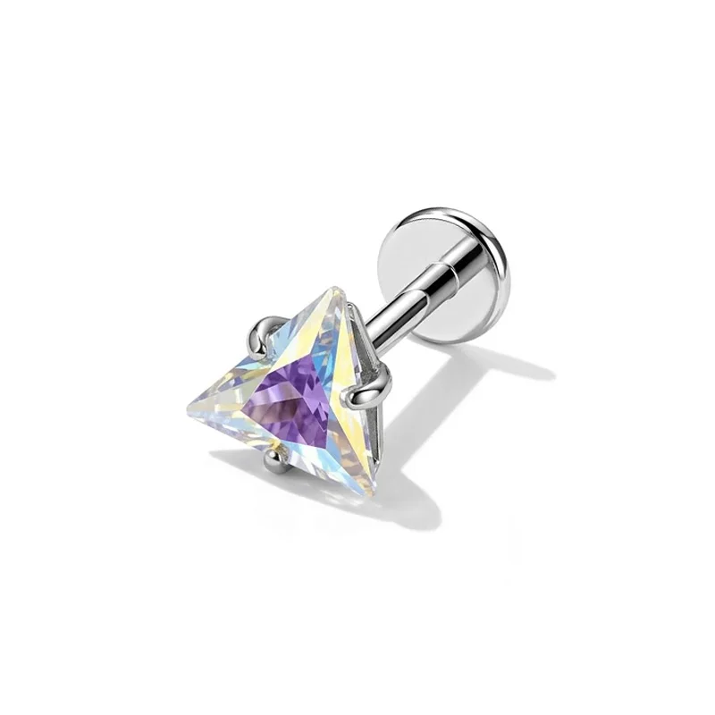 Triangle CZ Pink G23 Titanium Labret Studs, Cartilage Jewelry