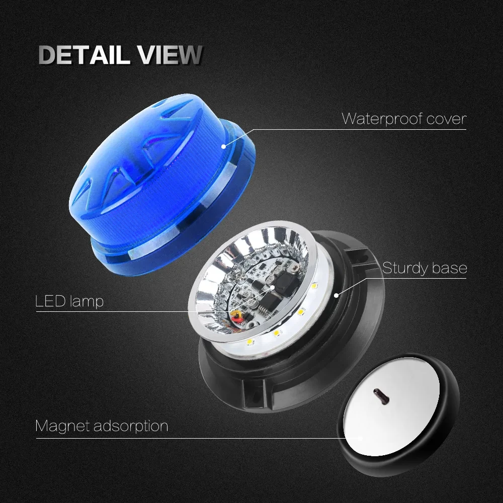 LED Emergency Strobe Lights Yellow Blue Red Car Roof Mini Police Flashing Hazard Warning Beacon Light With Magnetic Base 12V 24V