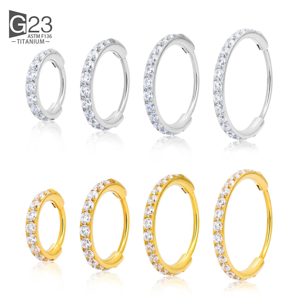 10Pcs F136 Titanium Nose Ring Round Hinged Segment Hoop CZ Zircon Ear Cartilage Tragus Lip Piercing Septum Tragus Body Jewelry