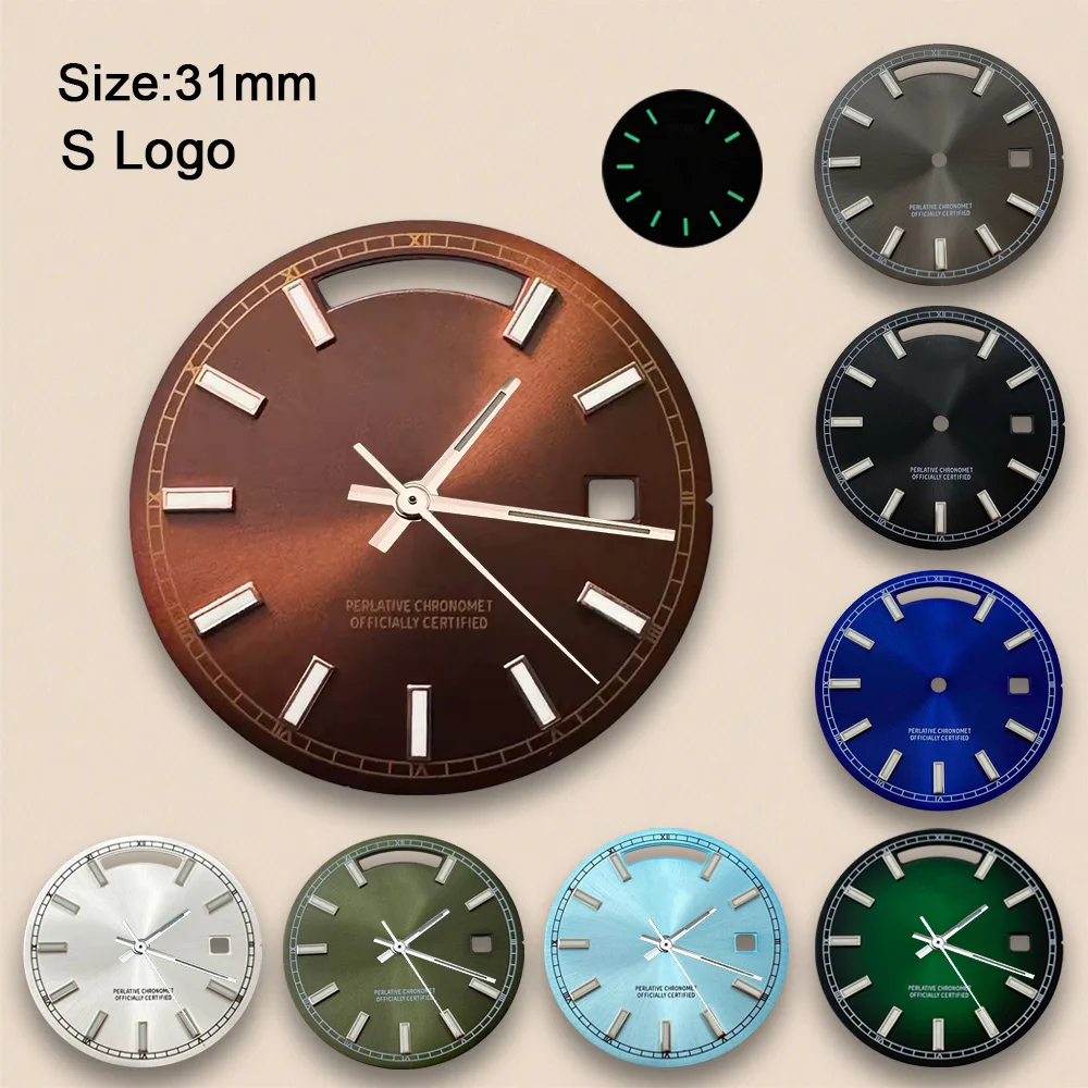 

31mm S Logo Day And Date Dial Suitable For 8285 Movement High Quality Green Luminous Watch Modification Accessories