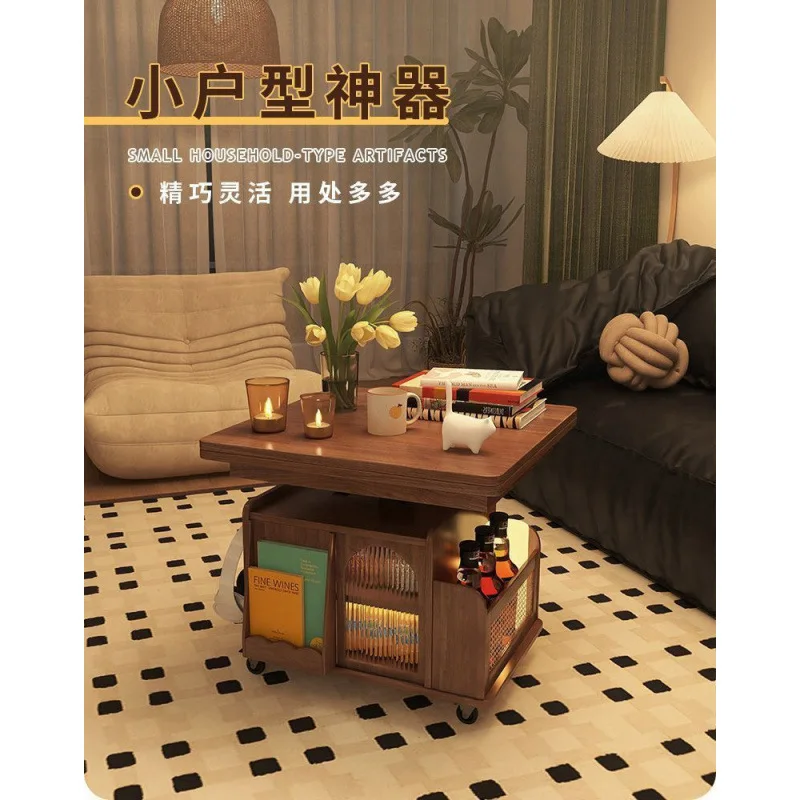 Solid wood explosion Lifting coffee table Mobile cart Tea table Folding dining table