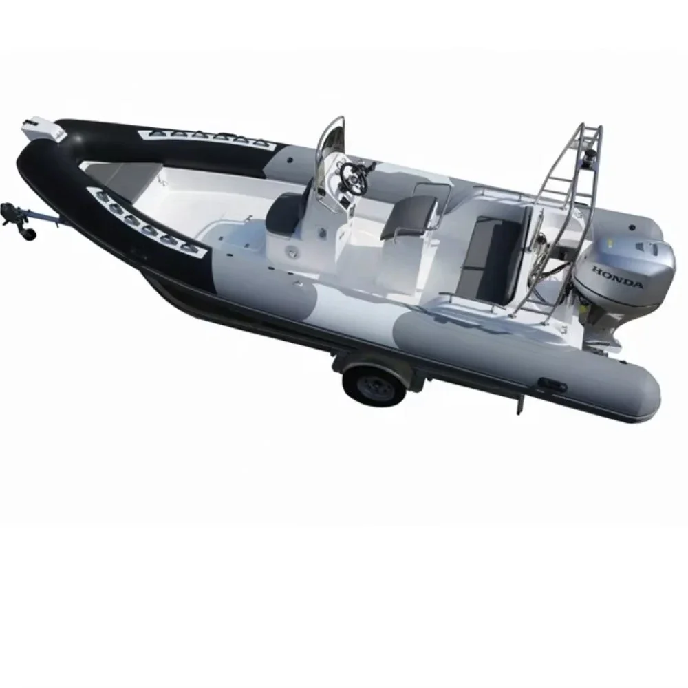 New Model Luxury RIB 680 Fiberglass Inflatable High Speed Sport Yacht Fishing Boat with Outboard Motor for Sale