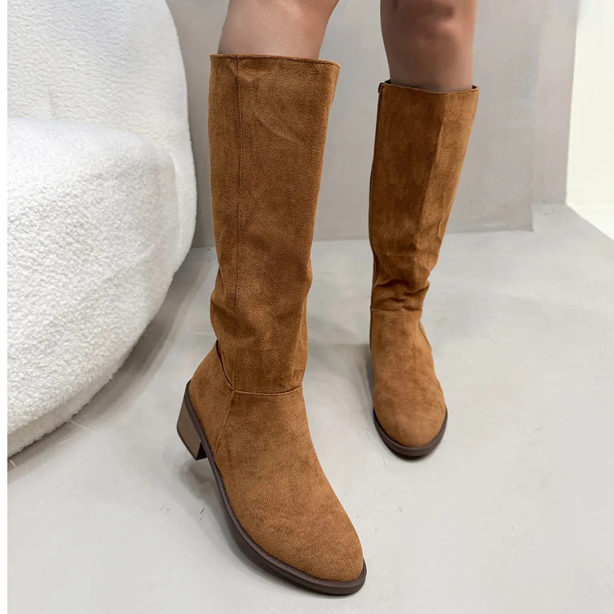 European and American foreign trade rough heeled women's boots suede over the knee boots women's high heels long tube fashion bo