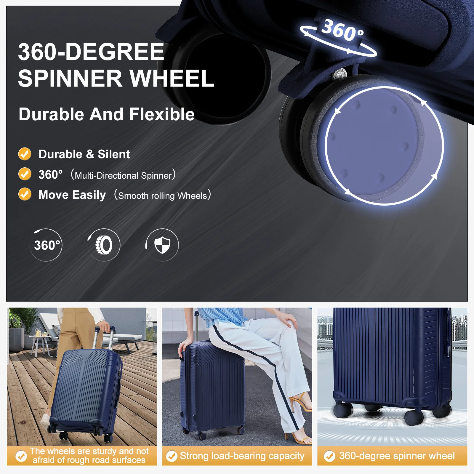 3PC Luggage with Lock, 4 Rolling Spinner Wheels, Trip Cabin ABS Lightweight Trolley Travel Suitcase for Hand Luggage Business