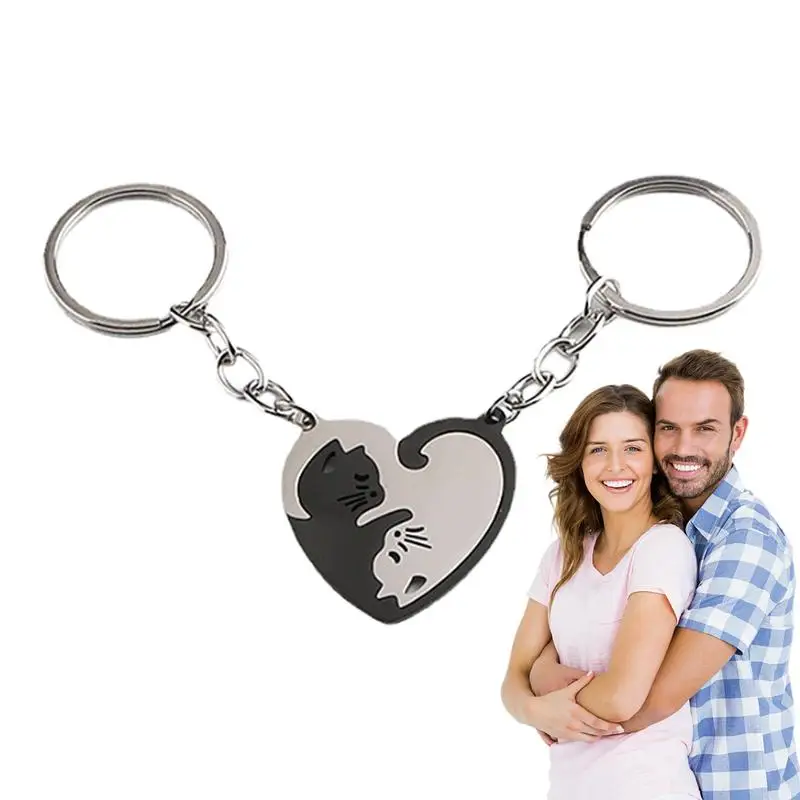 Cat Matching Keychains Black And White Cat Matching Couple Stuff Heart-shaped Keychains For Him And Her