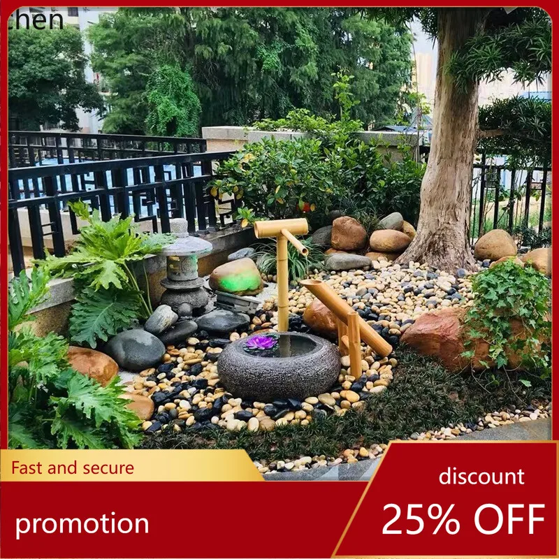 

HT Outdoor Landscape Stone Water Flow Ornament Bamboo Raft Stone Bowl Stone Basin Courtyard Decoration