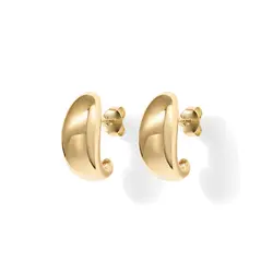 Shevalues New Gold Plated Sterling Silver Post Huggie Earrings Fashion Gold Dome Huggie Hoop Earrings for Women Popular jewelry
