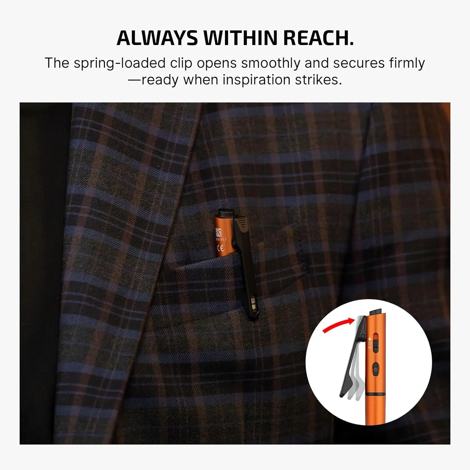 O'Pen 3 EDC Pen Light, haz verde de 120 lúmenes, linterna LED recargable USB-C, naranja