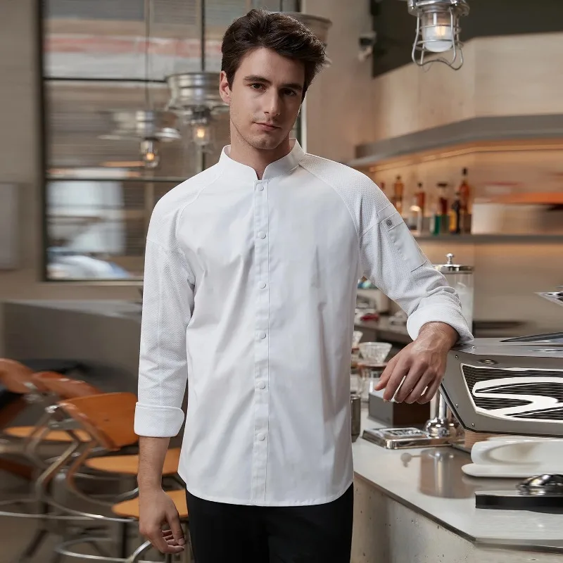 

Форменная одежда для поваров отеля: мужская униформа с длинными рукавами, дышащая, влагоотводящая, из полиэстера и хлопка, для персонала кухни.