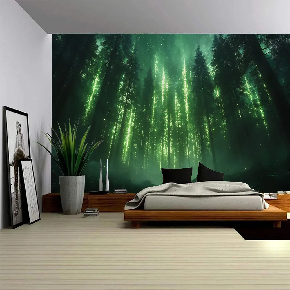 Mysterious Forest Psychedelic Landscape Tapestry Multi-Size Wall Hanging Aesthetic Background Home Decor Wall Art