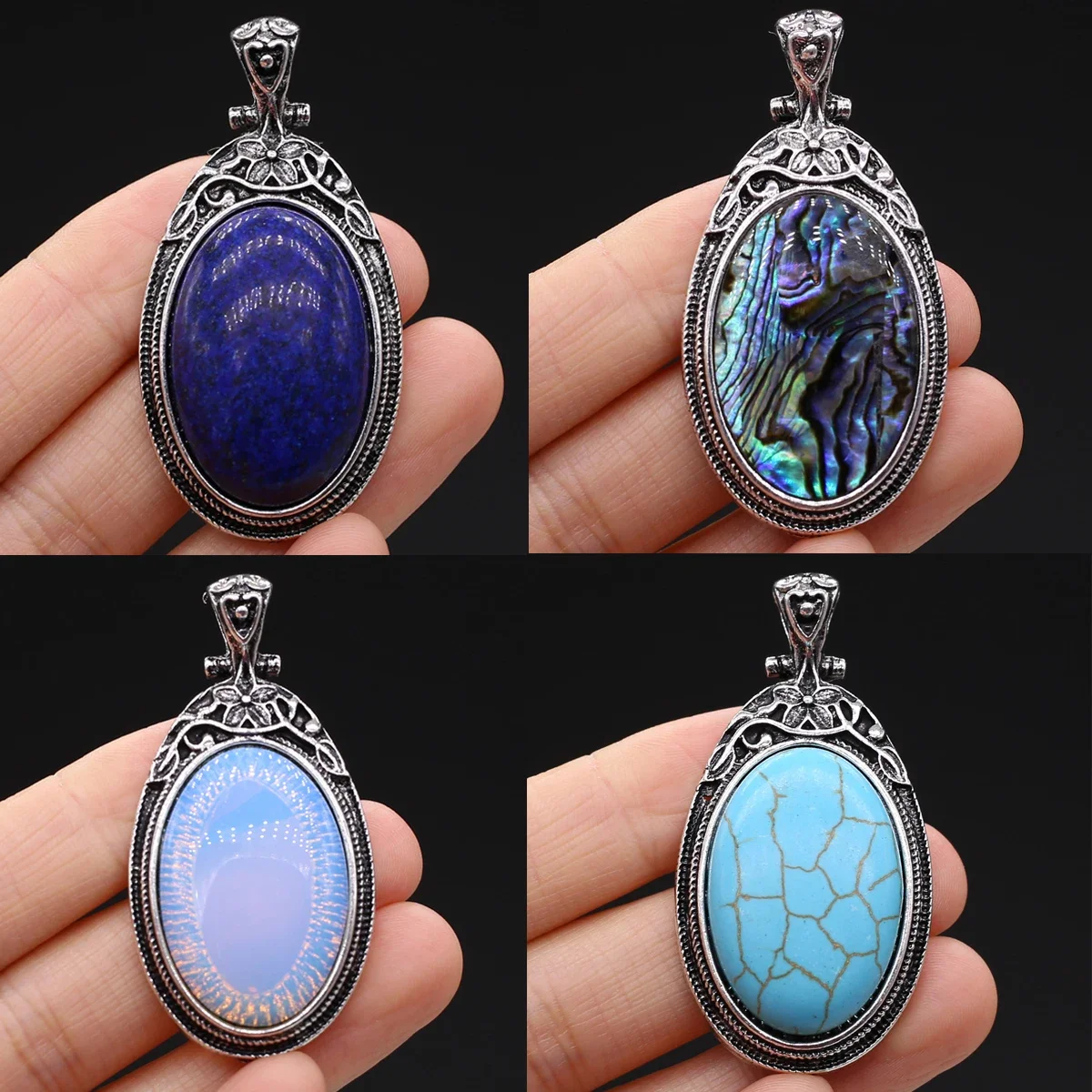 Natural Stone Tibetan Silver Pendants Lapis lazuli Turquoises Crystal Charms for Jewelry Making Diy Necklace Earring Accessories