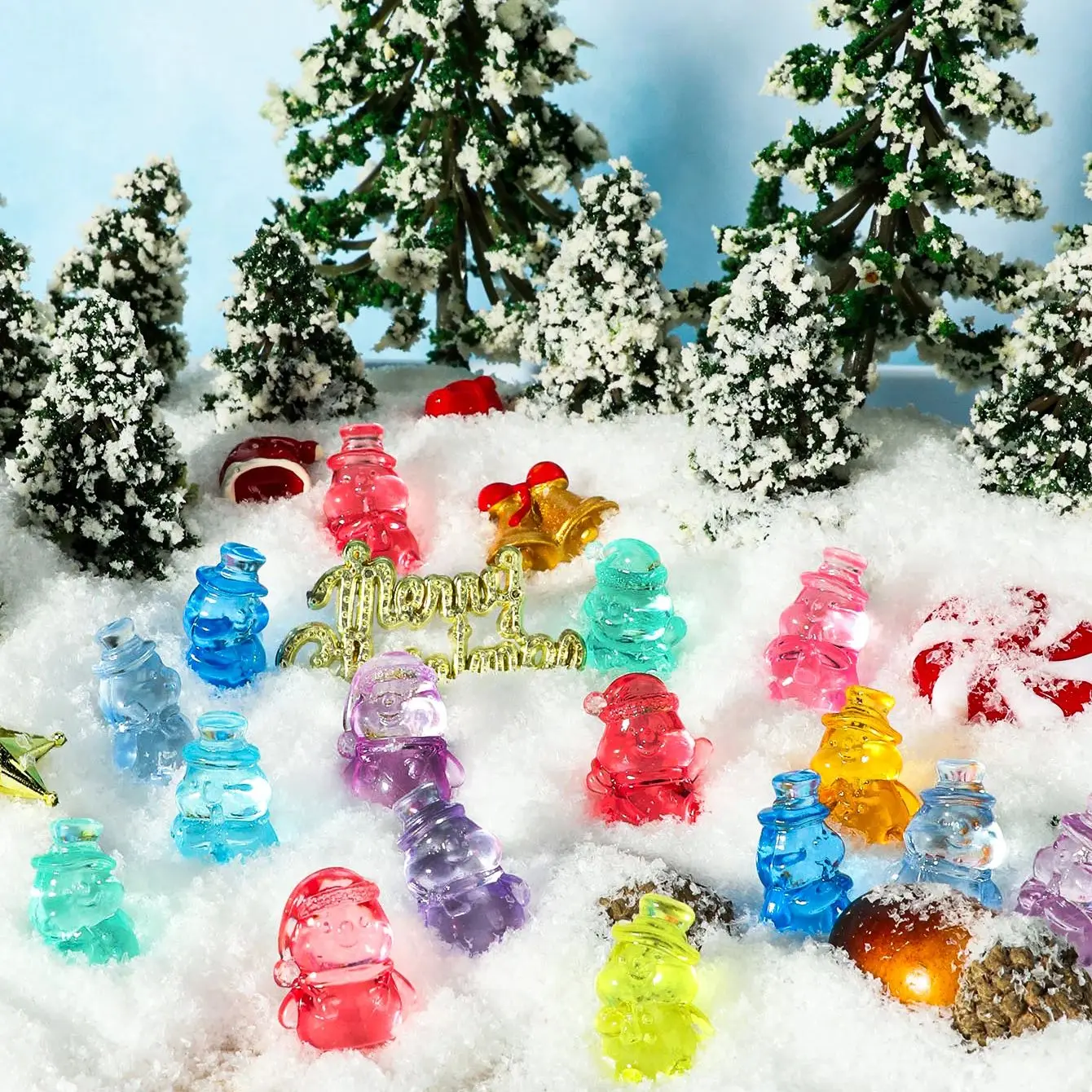 20/50PCS Mini Resin Christmas Snowman Multicolored Xmas Decor For Fairy Garden Vase Filler Winter Gift