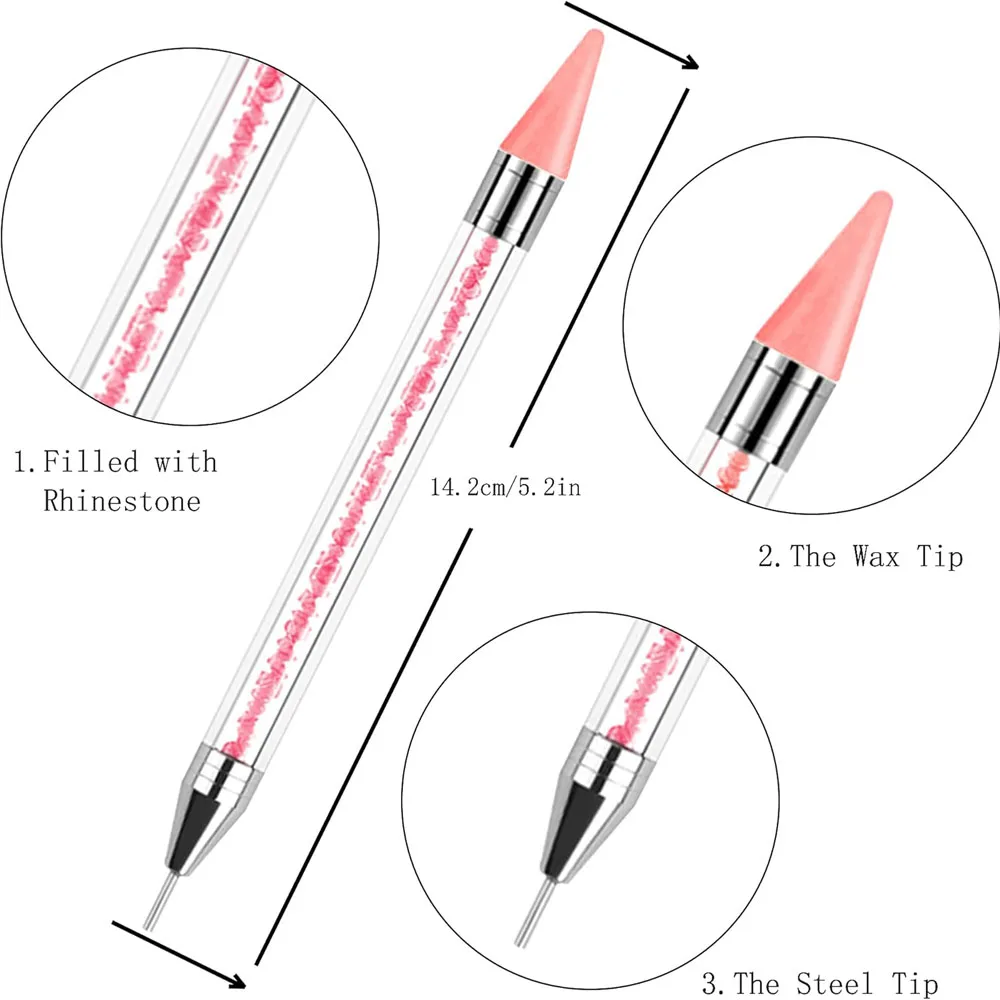 3Pcs Multi-Size Flat Back Rhinestone with Picker Pen Nail Charms Kit Resin Crystal Diamond Nail Art Decoration with Dotting Tool