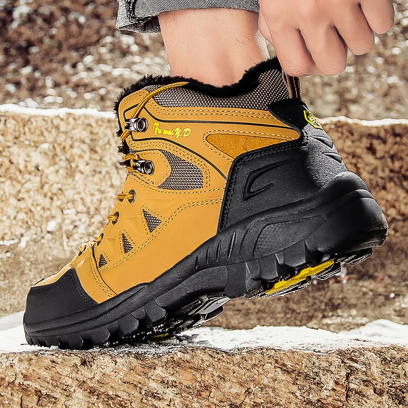 

Высокие ботинки, женские повседневные плюшевые теплые противоскользящие дышащие зимние ботинки, мужские прочные уличные походные ботинки на толстой подошве, мужские