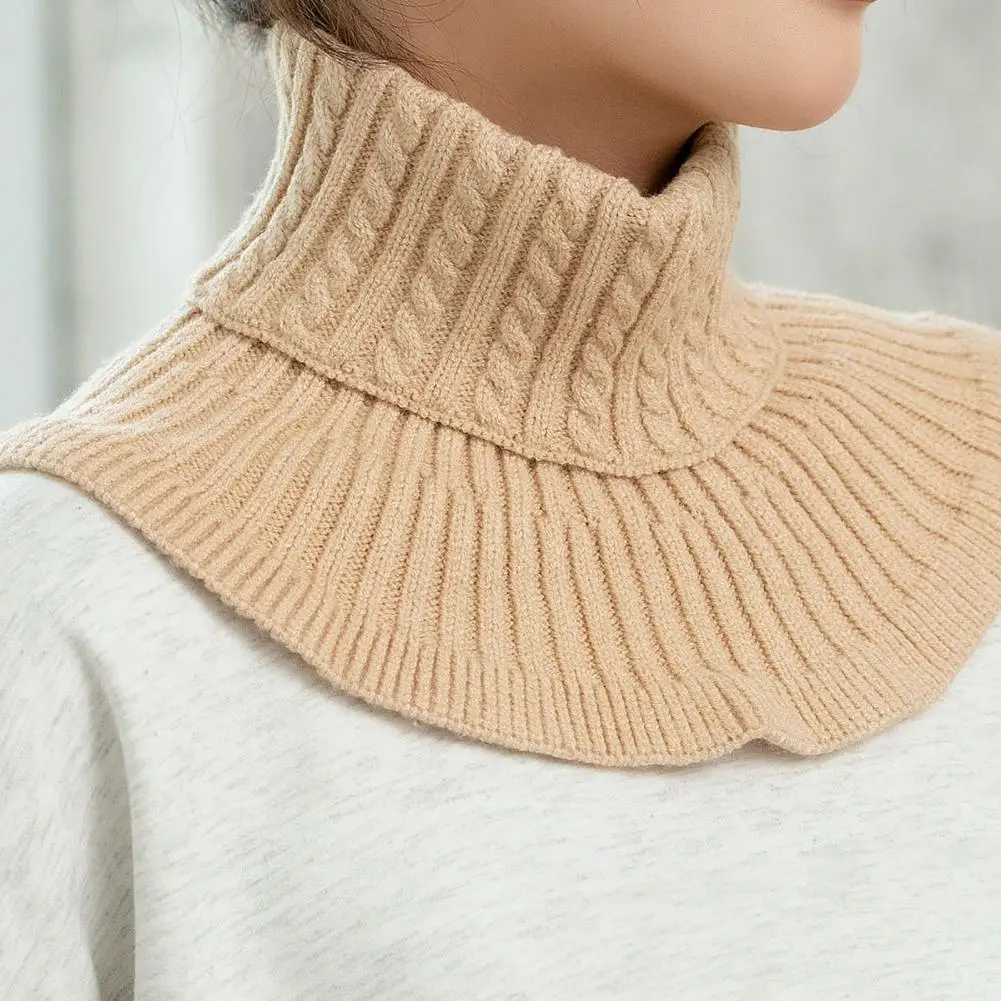 Winter Scarf Women's High Collar Twist Texture Ruffle Trim Fake Scarf For Autumn Winter Solid Color Knitting Collar For Warmth