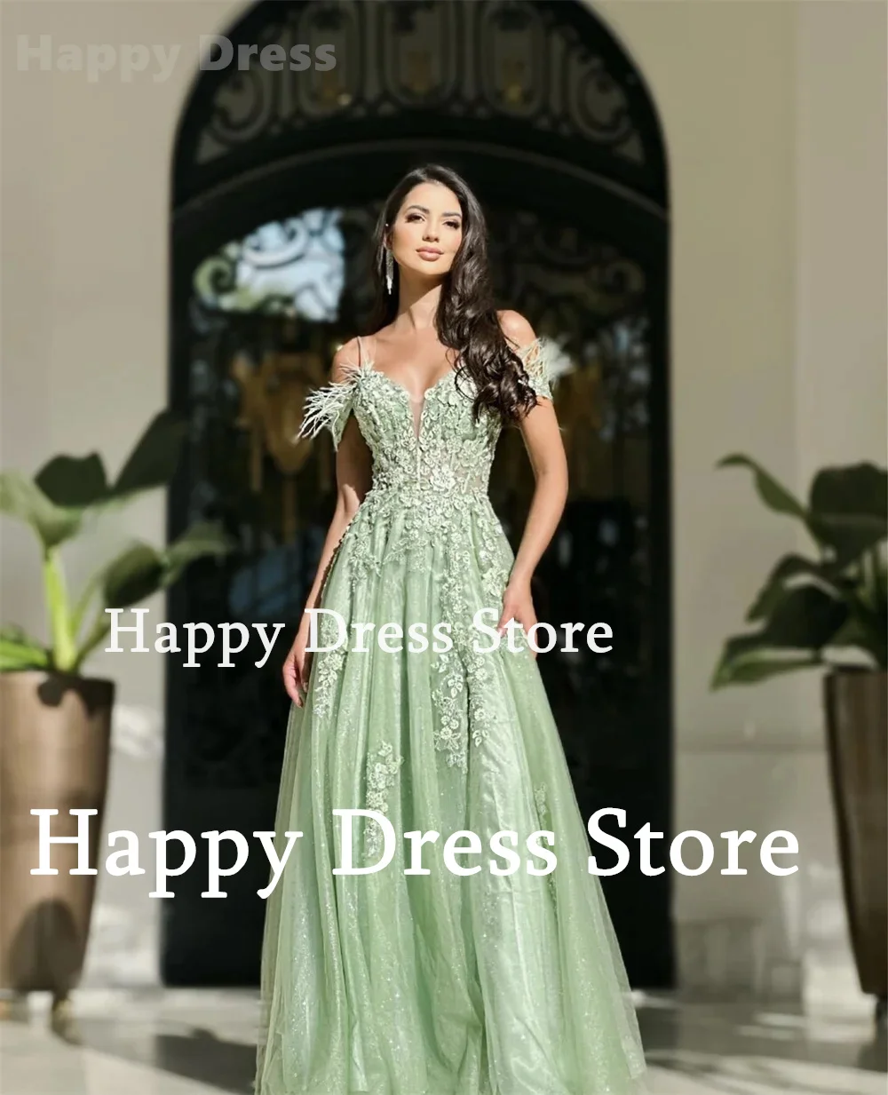 Tüll Ballkleid Schatz Hals formelle Abendkleid Spitze Applikationen mit Feder Party kleid A-Linie Brautkleid Brautkleid