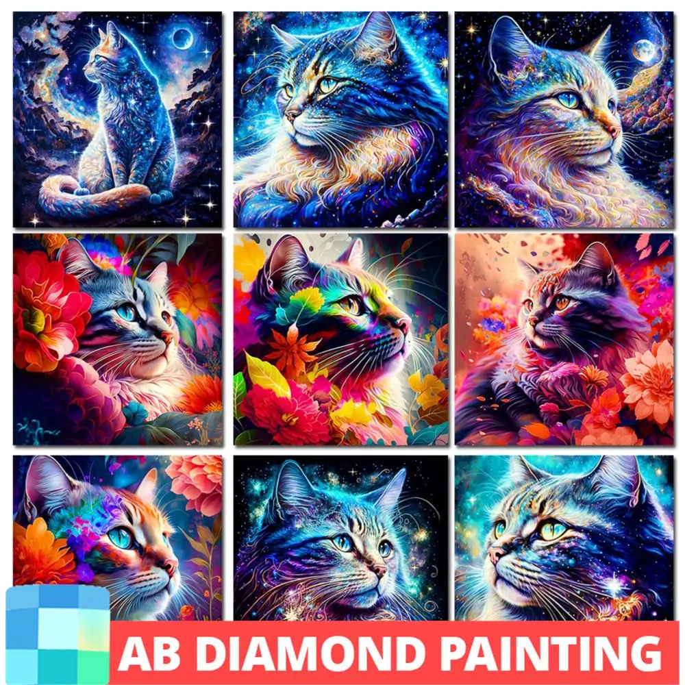 AB Drill Fantasy Cat Diamond Painting Collection Cat Starry Night 5D DIY Gothic Style Mosaic Animal Abstract Full Embroidery