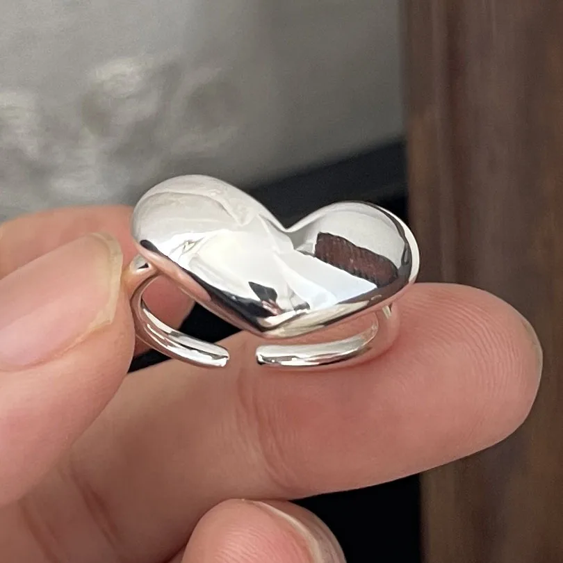 خواتم من الفضة الإسترليني عيار 925 للنساء مجوهرات راقية هندسية قابلة للتعديل خاتم على شكل قلب بسيط على شكل زهرة لهدية أعياد الميلاد للحفلات #3