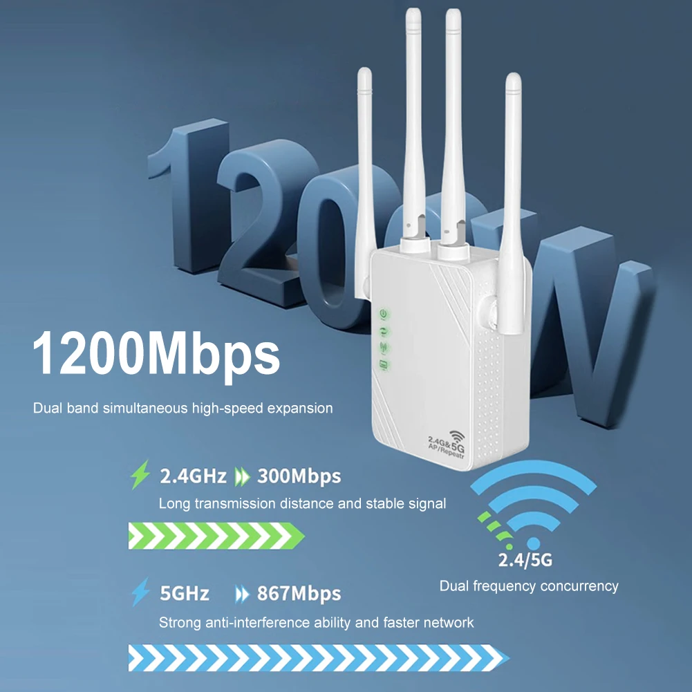 مكرر واي فاي لاسلكي مزدوج النطاق ، و Mbps ، معزز إشارة واي فاي ، G ، موسع نطاق الإنترنت 5G ، منفذ LAN و WAN للمنزل والمكتب