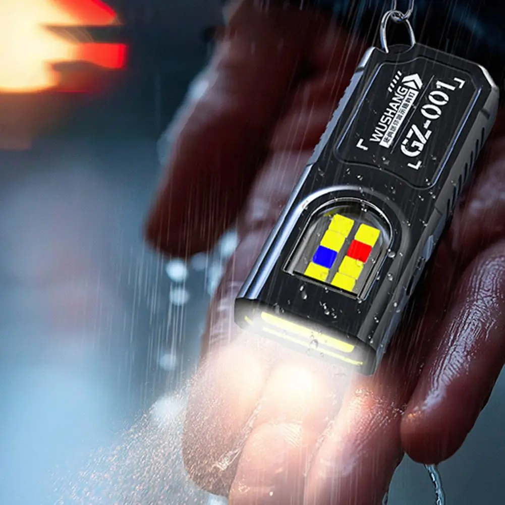 

EDC брелок-фонарик, мини-светодиодный фонарик с красными, синими боковыми огнями, водонепроницаемый, защита от падения, уличный аварийный инструмент, аксессуар