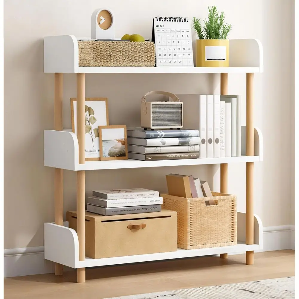 Librero Blanco de 3 Niveles, Librero Organizador Minimalista de Madera, Estantería, Estante Organizador para Oficina, Sala de Estudio