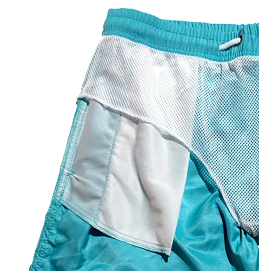 Pantaloncini da spiaggia da uomo con fodera in rete con coulisse, elastico in vita, ordinario traspirante, morbido, casual street wear quotidiano