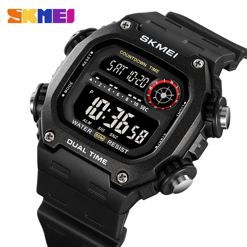 SKMEI Top Brand Back Light Dightal Countdown Sport Watches Mens Fashion 5Bar Waterproof Stopwatch Wristwatch Alarm montre homme