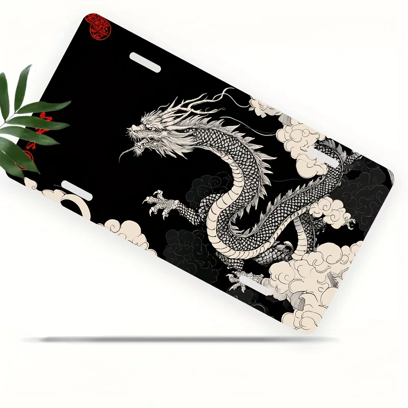 Plaque décorative murale vintage en aluminium 2D à motif nuage de dragon chinois asiatique pour garage, bar, man cave et autres lieux