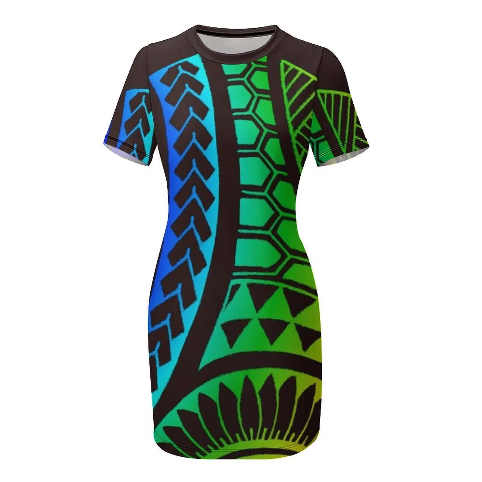 Vestido de manga corta tribal samoano polinesio neón para vestidos de fiesta de manga larga